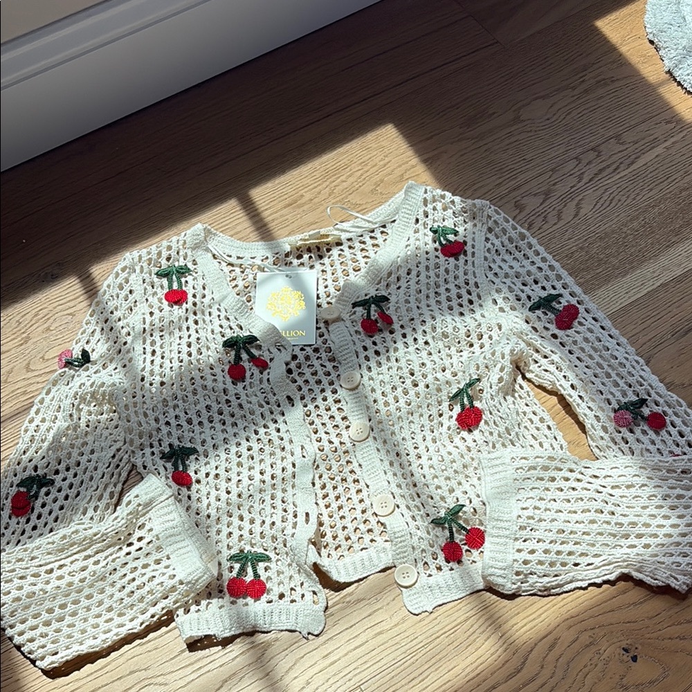 Cherry Embroidered Crochet Cardigan